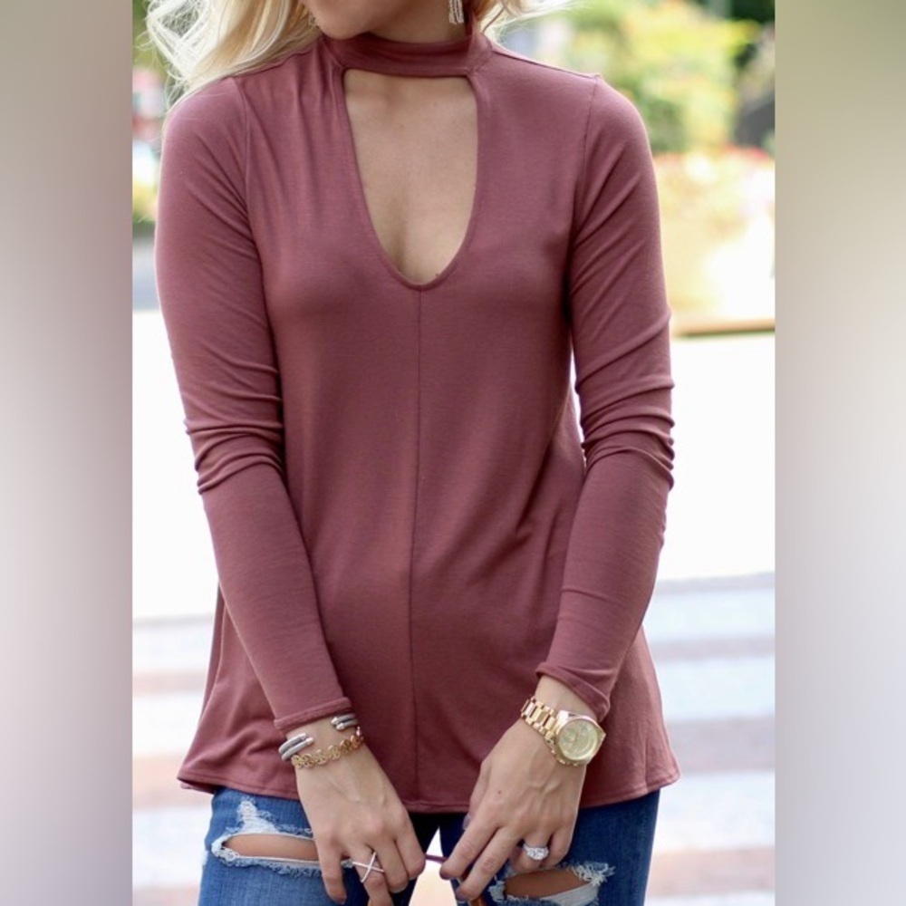 Y2K EXPRESS Mauve Long Sleeve Women's Top  choker collar.  Large